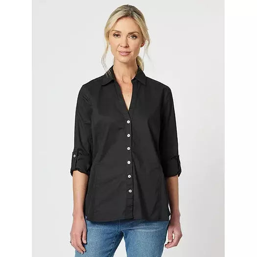 Emma Rib Detail Shirt - Black - Willow and Vine