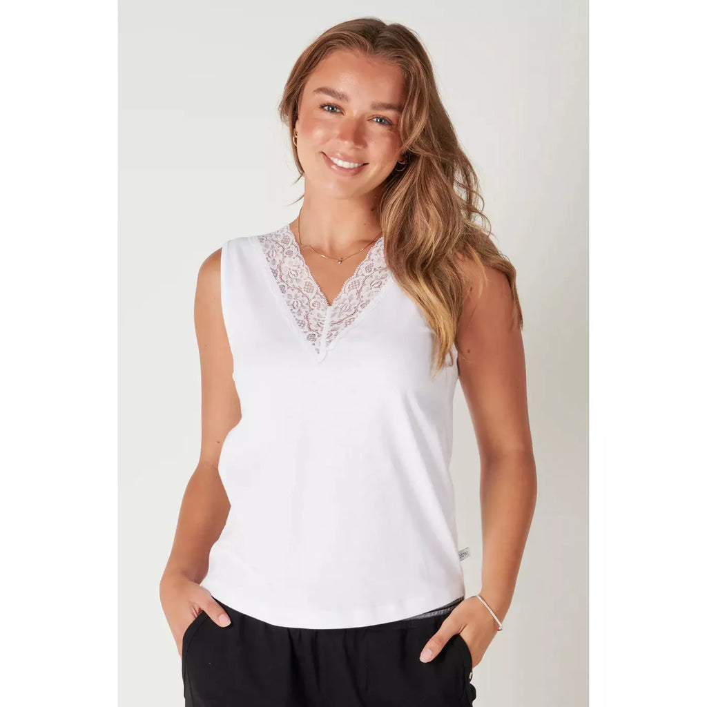 Lace Trim Tank - White - Willow and Vine