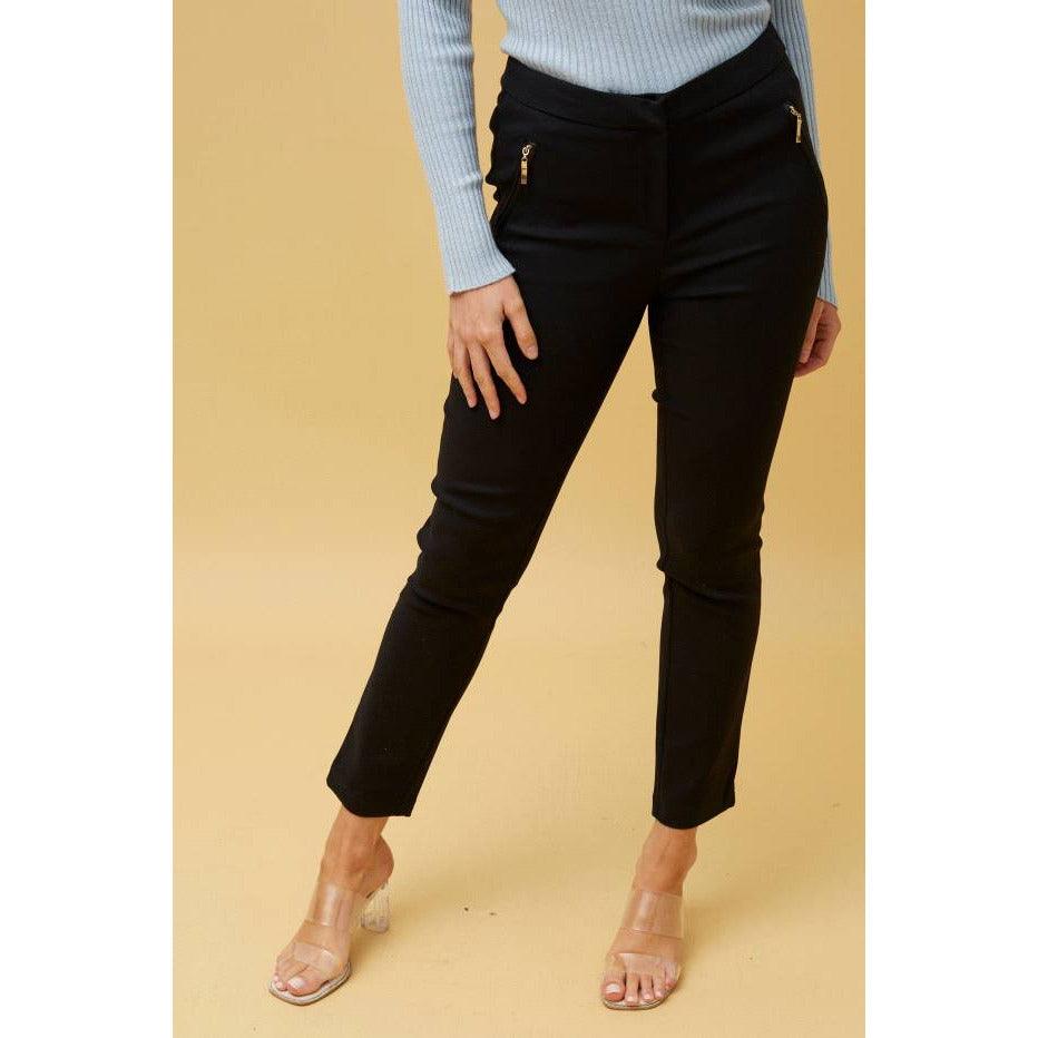 Suit Pant With Vertical Zip - Black - Willow and Vine