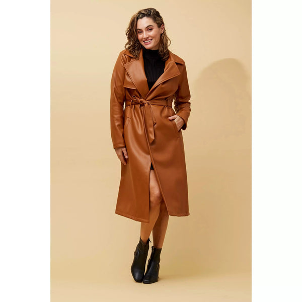 Vegan Leather Trench Coat - Toffee - Willow and Vine