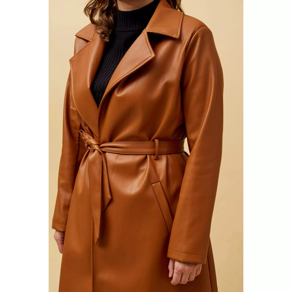 Vegan Leather Trench Coat - Toffee - Willow and Vine